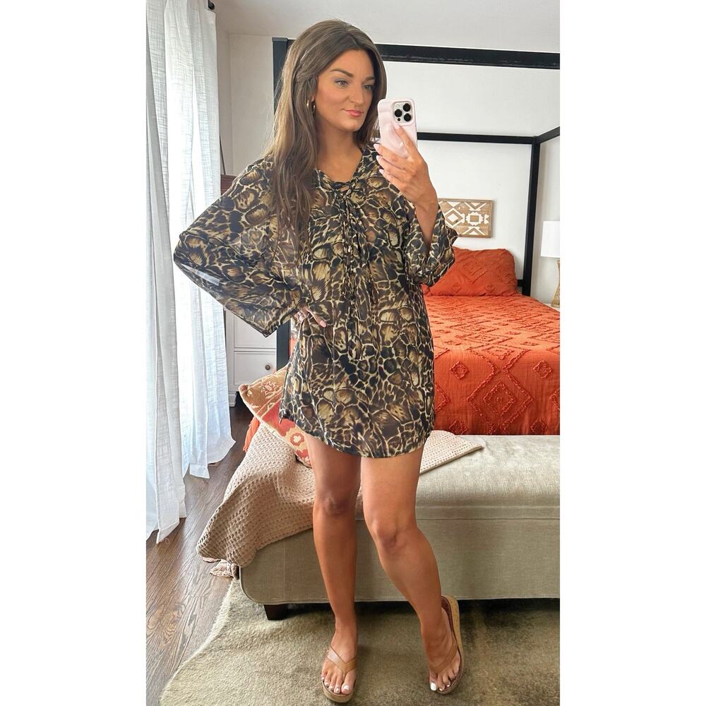 Y2k Victoria’s Secret 2003 Animal Print Chiffon Long Sleeve Swimsuit Coverup